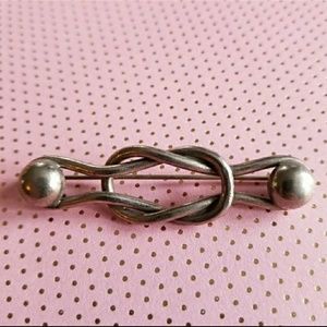 Vintage love knot brooch Edwardian silver tone pin